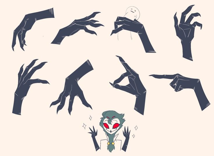 several different hand gestures and hands with red eyes