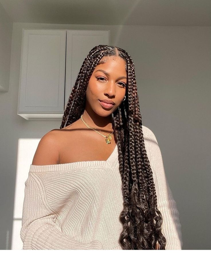 Fall Box Braids Black Women, Thick Goddess Braids, Curly Braids For Black Women, Curly Box Braids, Box Braids Hairstyles For Black Women, Cute Box Braids Hairstyles, Protective Hairstyles Braids, Hair Twist Styles, Box Braids Styling