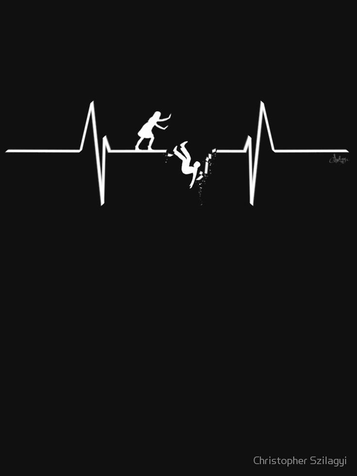 a black and white image of a person running across a heartbeat line