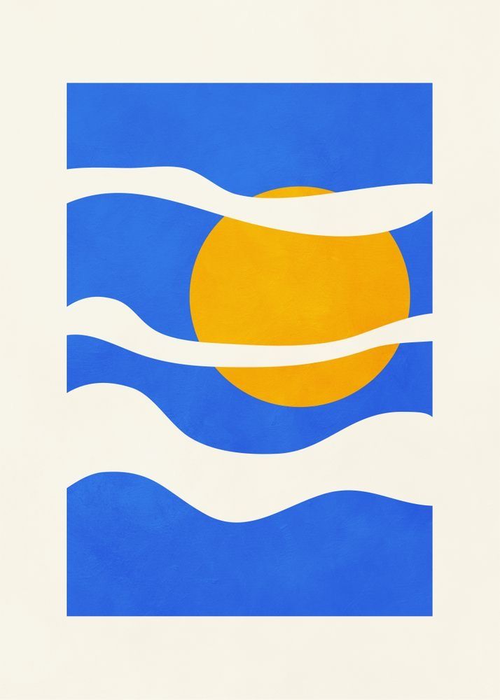 an image of a painting with waves and sun