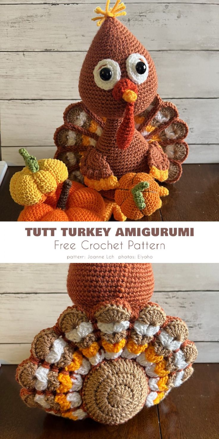 crochet turkey amigurum with free pattern and instructions to make it in the shape of a turkey