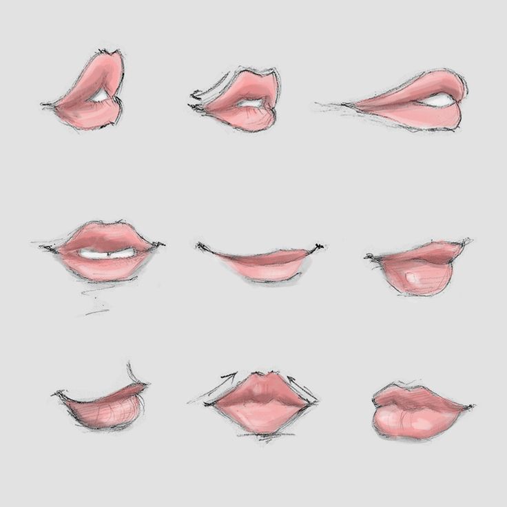 various stages of lips drawn in pencil