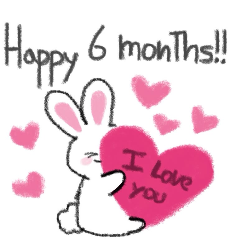 a drawing of a rabbit holding a heart with the words i love you