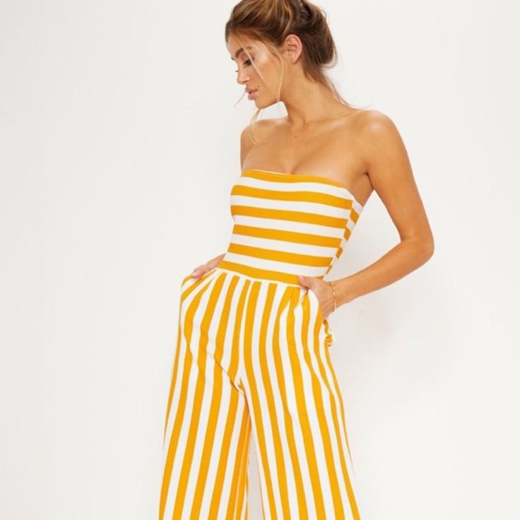 Never Worn, Like New! Cropped Pant Jumpsuit With Pockets Selling Because It’s Unfortunately A Little Too Big On Me :( Chic Bandeau Jumpsuits And Rompers For Spring, Trendy Strapless Jumpsuits And Rompers For Spring, Fitted Strapless Bandeau Jumpsuit For Day Out, Yellow Summer Jumpsuits And Rompers For Party, White Bandeau Strapless Jumpsuit For Summer, Spring Bandeau Strapless Jumpsuit For Day Out, Yellow Summer Party Jumpsuits And Rompers, Summer Yellow Party Jumpsuits And Rompers, Trendy Yellow Sleeveless Jumpsuit