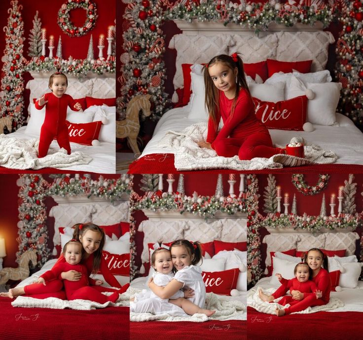 Diy Christmas Bed Photoshoot, Christmas Pajama Mini Sessions, Christmas Bed Pictures, Christmas In Bed Photoshoot, Christmas Mini Shoot Ideas, Christmas Photos On Bed, Bed Christmas Photoshoot, Christmas Pj Photoshoot Family, Christmas Mini Poses