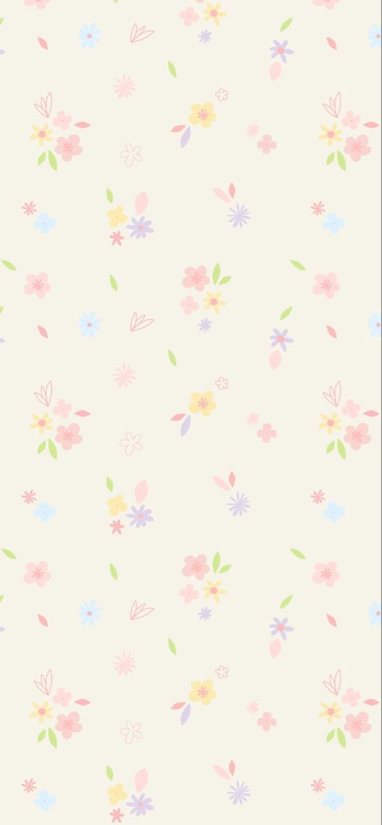 a wallpaper with flowers and leaves in pastel pink, blue, yellow and green