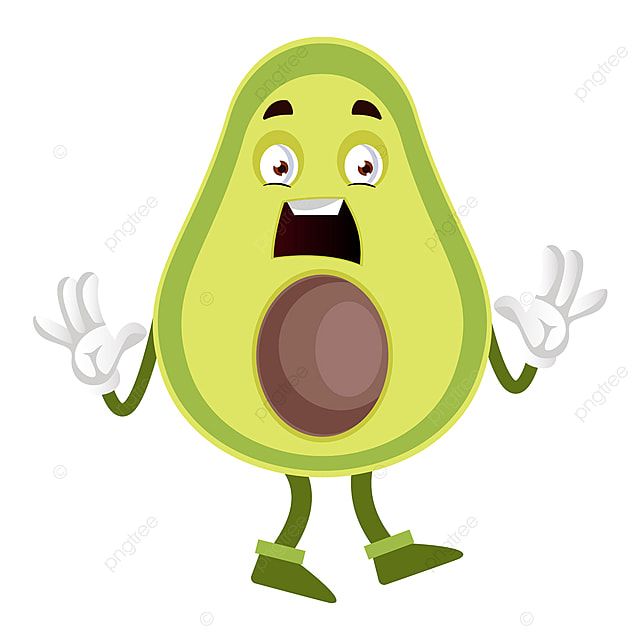 an avocado cartoon character holding his hands up