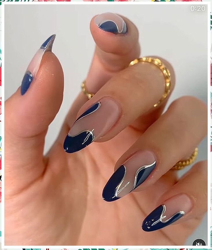 Bold Color Nail Designs, Almond Nail Minimalist, Nail Art For Blue Dress, Pink And Navy Nails Ideas, Trendy Nails Ideas 2024 Summer, Blue Dress Nails Ideas, Nail Inspo Trendy 2024 Spring, 2024 Nail Trends Design, Nail Inspo Trendy 2024