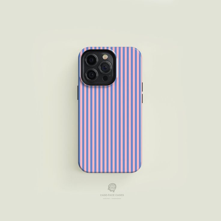 an iphone case with pink and blue stripes