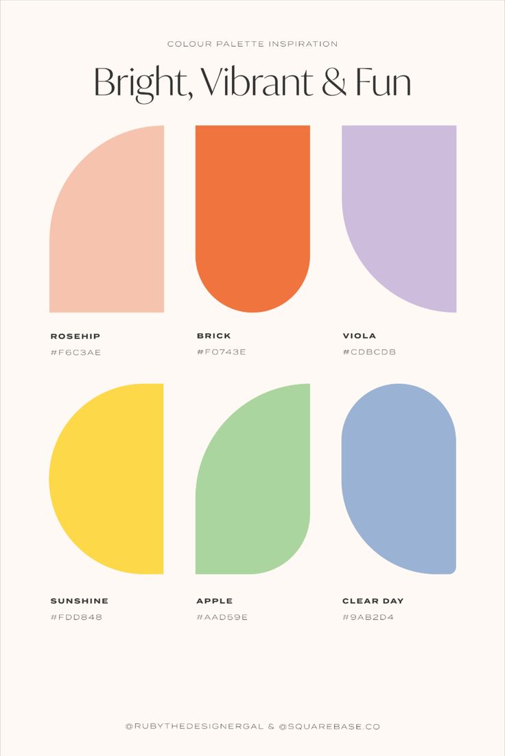 Five Vibrant and Bright Colour Palettes for your Brand or Squarespace Website Hex Palette Colour, Interior Decor Color Palette, Youthful Colour Palette, Light And Bright Color Palette, Worship Team Color Coordination, Bright Color Palette Branding, 7 Colour Palette, Colorful Palette Color, 6 Colors Palette