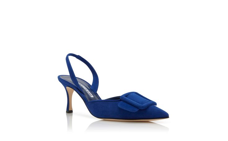 Designer Blue Suede Buckle Detail Slingback Pumps - Image Upsell Manolo Blahnik Blue, Bridal Shoes Flats, Evening Wedding, Scarf Gift, Mule Sandals, Flat Boots, Slingback Pump, Blue Suede, Square Scarf