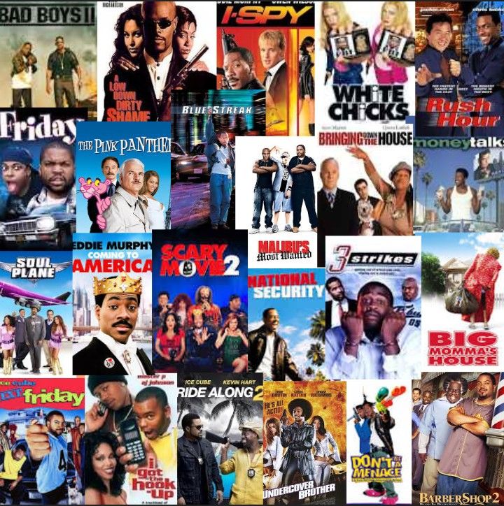 many different movies are shown together in this collage, including black men and white chicks