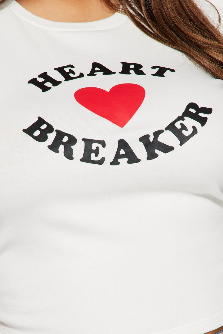 Available In White. Baby Tee Crew Neck Short Sleeve Graphic Detail Cropped Stretch Disclaimer: Due To The Printing Process A Difference In Saturation May Occur. Each Garment Is Unique. 95% Cotton 5% Spandex Imported | I Love Breaking Hearts Tee Shirt in White size XL by Fashion Nova Heart Tee Shirt, Heart Tee, White Fashion, Infant Tees, Fashion Nova, Tee Shirts, Crew Neck, White