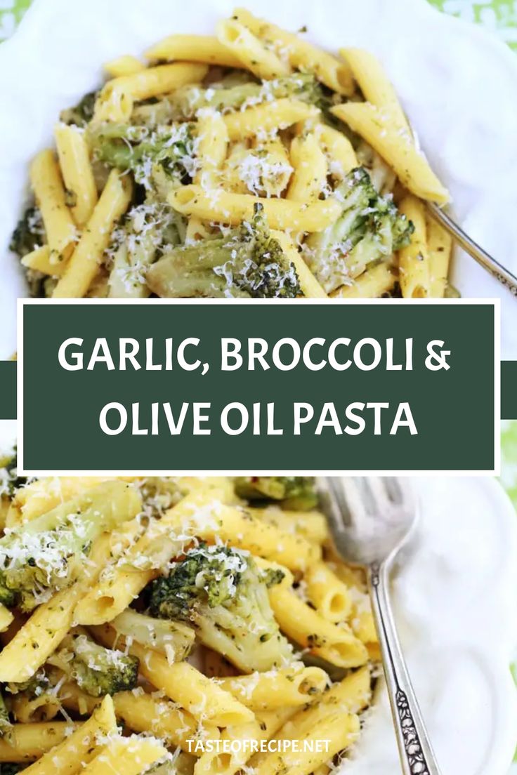 garlic, broccoli and olive oil pasta with parmesan cheese on top