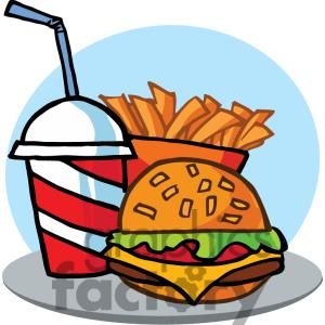 an image of a hamburger and french fries on the phone screen, with text reading fast food