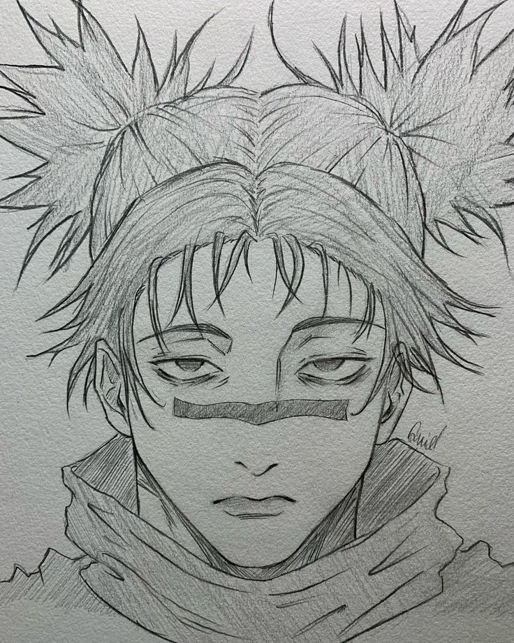 a drawing of an anime character with spiked hair and piercings on his head is shown