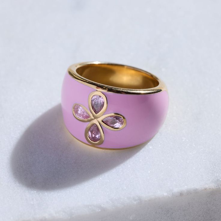 Pink Nickelmark Cigar Ring - Nickel & Suede Style Quizzes, Nickel And Suede, Wear Necklaces, Dope Jewelry, Pink Enamel, Enamel Ring, Delicate Jewelry, Pearl Gemstone, Threader Earrings