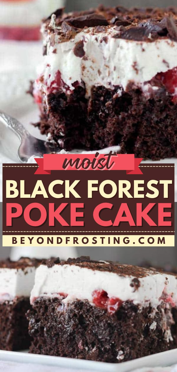 Black Forest Poke Cake, valentine's treats, valentine's day recipes, date night ideas Black Forest Poke Cake, Gooey Chocolate Cake, Poke Cake Recipe, Cake Mix Ingredients, Chocolate Poke Cake, Lucky Leaf, Box Chocolate, Poke Cake Recipes, Poke Cakes