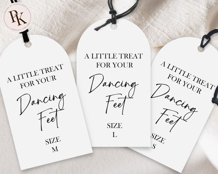 three tags that say little treat for your dancing feet