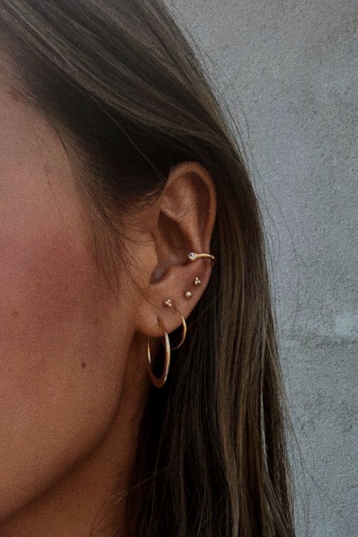 a close up of a person with ear piercings