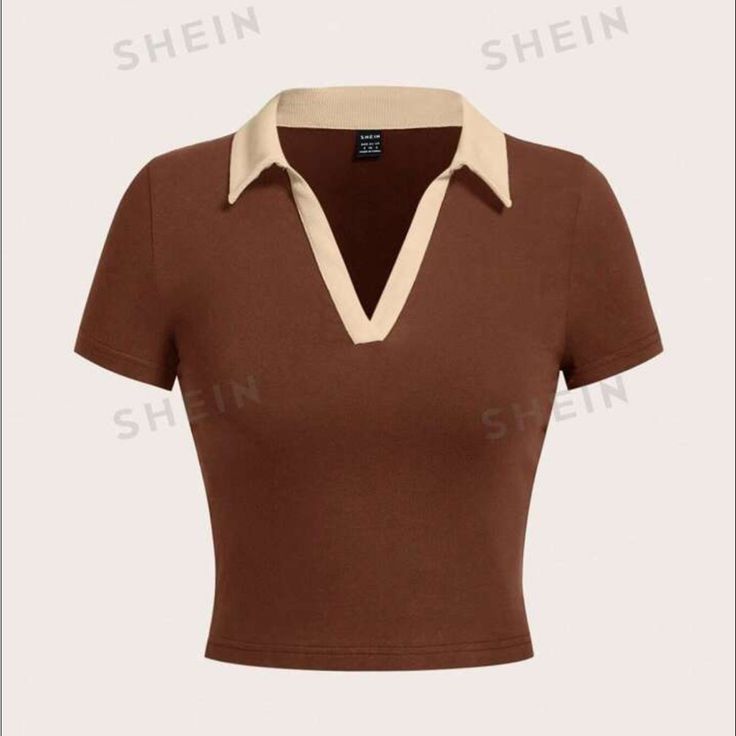 Shein Nwt Large Short Sleeve Brown And Beige Polo Cropped Top. Very Stretchy Great Material. Shirts With Collars For Women, Affordable Y2k Collared Tops, Affordable Vintage Streetwear Crop Top, Cheap High Stretch Y2k Tops, Affordable Trendy Daywear Tops, Cheap Y2k Cropped Crew Neck Shirt, Cheap Red Cropped T-shirt Casual Style, Cheap Y2k Collared Tops, Cheap Red Crew Neck Crop Top