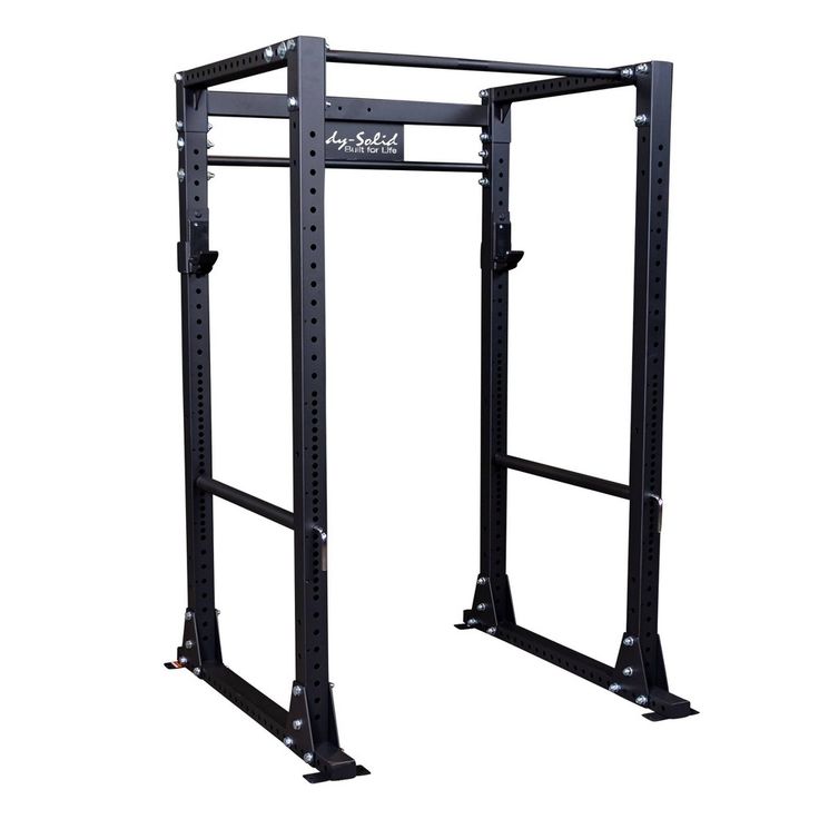 the power rack is shown with two squats on one side and an overhead pull up bar