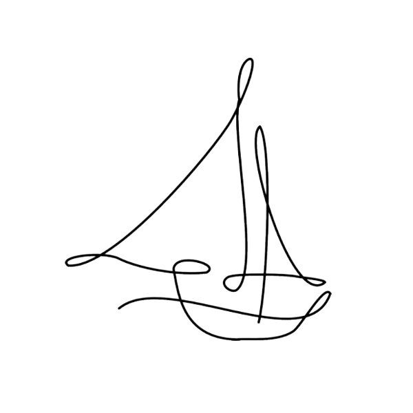 a black and white drawing of a sailboat