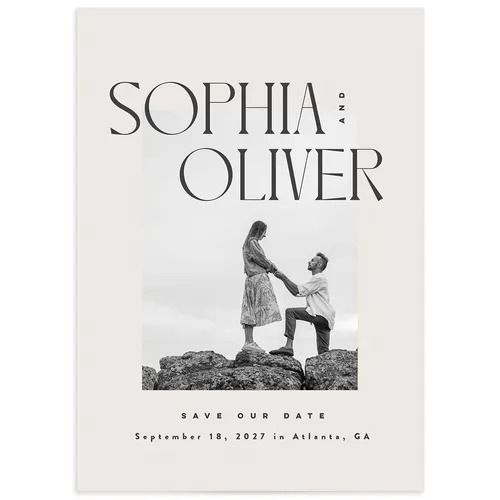 a black and white photo of two people holding hands with the words,'sophia & olliver save our date '