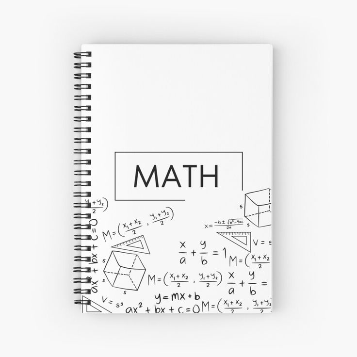 a spiral notebook with the word math written in black and white on top of it