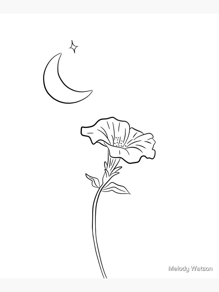 a flower with a crescent moon in the background