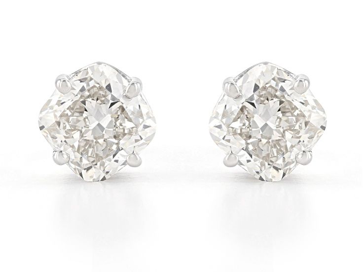 1.50ctw cushion cut white lab-grown diamond, rhodium over 14kt white gold stud earrings. Measure approximately 3/16"L x 3/16"W with push back backings. Near colorless, eye clean. White Moissanite Diamond Earrings With Single Cut Diamonds, White Moissanite Single Cut Diamond Earrings, White Single Cut Lab Grown Diamond Earrings, White Earrings With Single Cut Lab-grown Diamonds, Classic White Diamond Earrings With Single Cut, Classic White Diamond Earrings With Single Cut Diamonds, White Diamond Earrings With Diamond Accents In Asscher Cut, White Diamond Earrings With Asscher Cut And Accents, White Asscher Cut Diamond Earrings With Accents