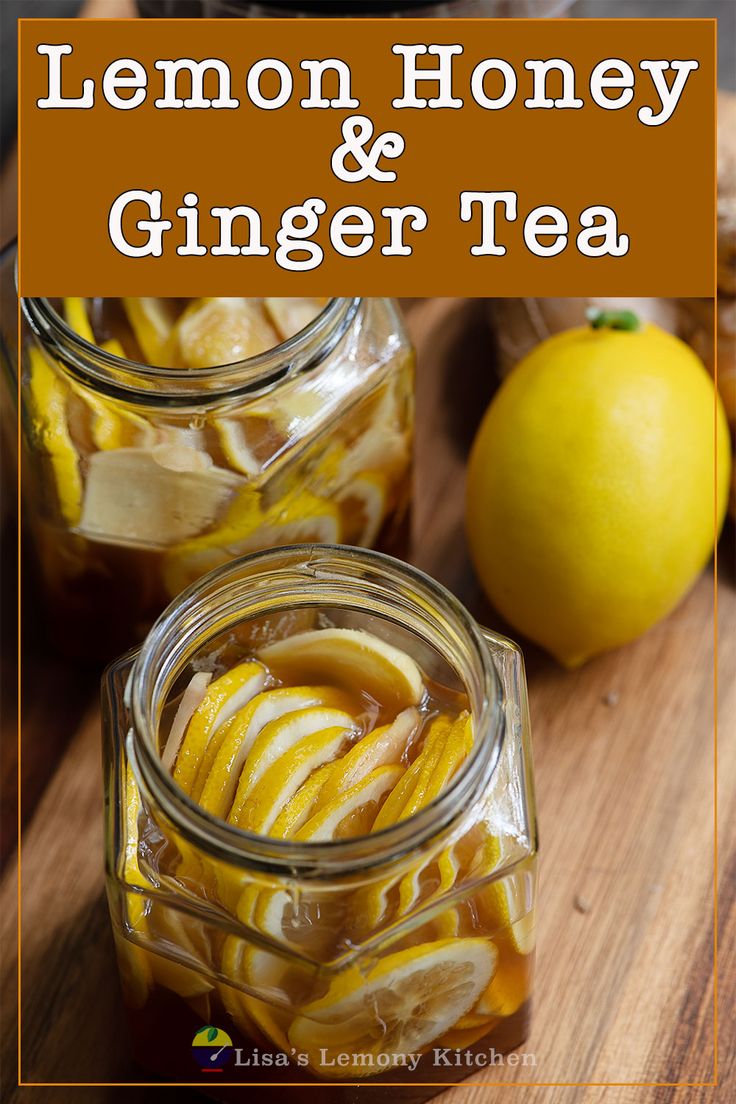 lemon honey and ginger tea in mason jars