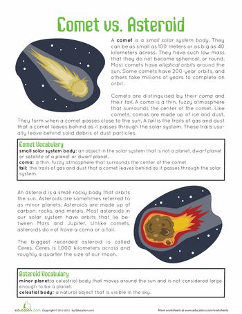 an info sheet describing the different types of planets and how they are used to study them