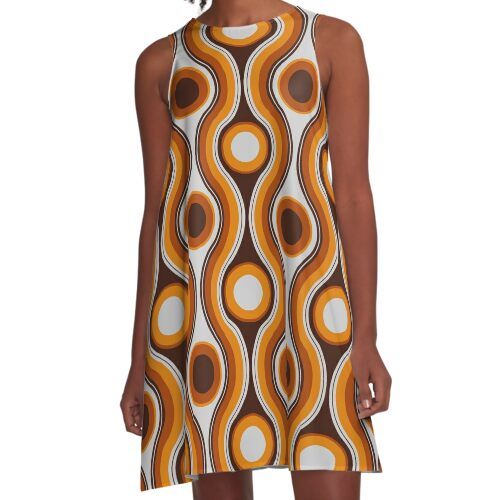 Loose-fit, mid-length sleeveless dress with silky handfeel. Printed on both sides. Machine washable. Size range XS-2XL. I love it. Retro A-line Summer Dress, Mod Style A-line Dress With Retro Print, Retro Dress With Orange Retro Print, Orange Retro Dress With Retro Print, Orange Dress With Retro Print, Retro A-line Sleeveless Party Dress, Vintage A-line Beach Dresses, Retro Knee-length Midi Dress, Groovy Retro Print Summer Dress