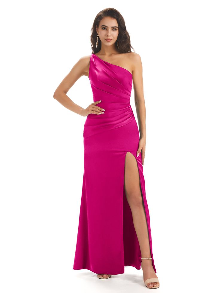 blushing-pink|maeve Sleek Satin Finish Maxi Dress For Prom, Full Length Satin Evening Dress For Party, Full-length Satin Evening Dress For Party, Full-length Satin Finish Evening Dress For Party, Full Length Satin Finish Evening Dress For Parties, Full Length Satin Dress For Prom, Glamorous Satin Evening Dress With Sweep Train, Solid Color Bridesmaid Dress For Party, Satin Evening Dress With Side Slits For Prom