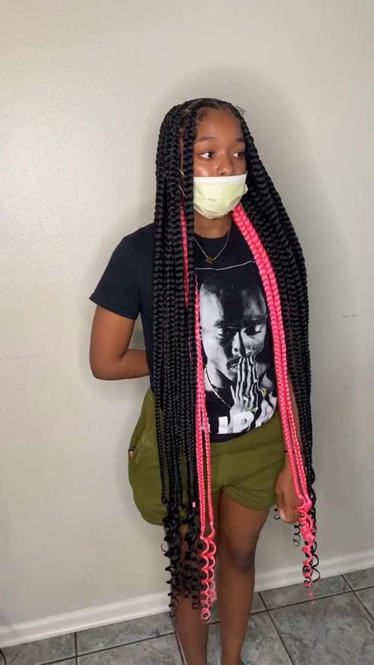 Besides Hairstyles For Black Women, Pink Large Knotless Braids, Blue Jumbo Knotless Braids, Peeka Boo Box Braids, Jumbo Knotless Box Braids With Color, Braided Cornrow Ponytail Hairstyles, Large Knotless Braids Hairstyles, Peek A Boo Box Braids, Pretty Braid Styles