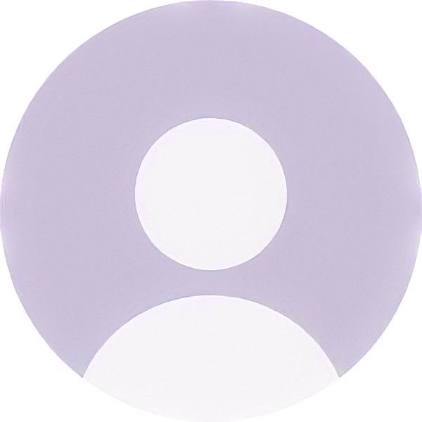 two white circles on a light purple circle with one black dot at the center and one white spot at the bottom