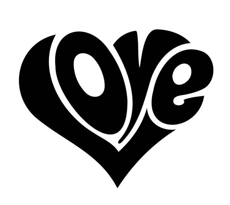 the word love is written in black and white with a heart shaped design on it