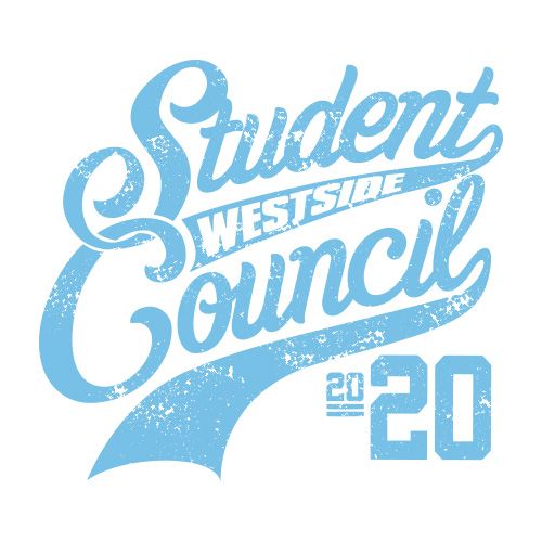 a blue and white poster with the words student and westside council 20 on it