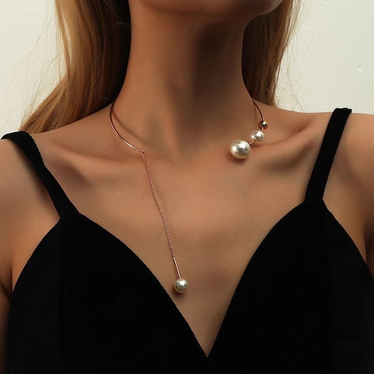 Elegant White Pearl Chain Necklace For Women Wedding Jewelry Collar Kalung Choker, Statement Collar Necklace, Pearl Chain Necklace, Crystal Heart Pendant, White Pearl Necklace, Luxury Necklace, Pearl Choker Necklace, Chain Fashion, Geometric Necklace