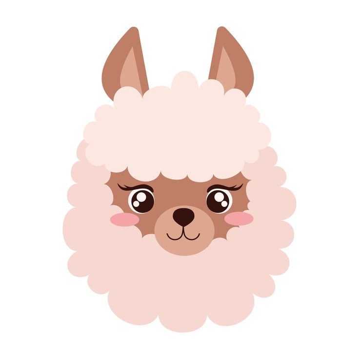 a cartoon llama with big eyes and pink fur on it's head, looking at the camera