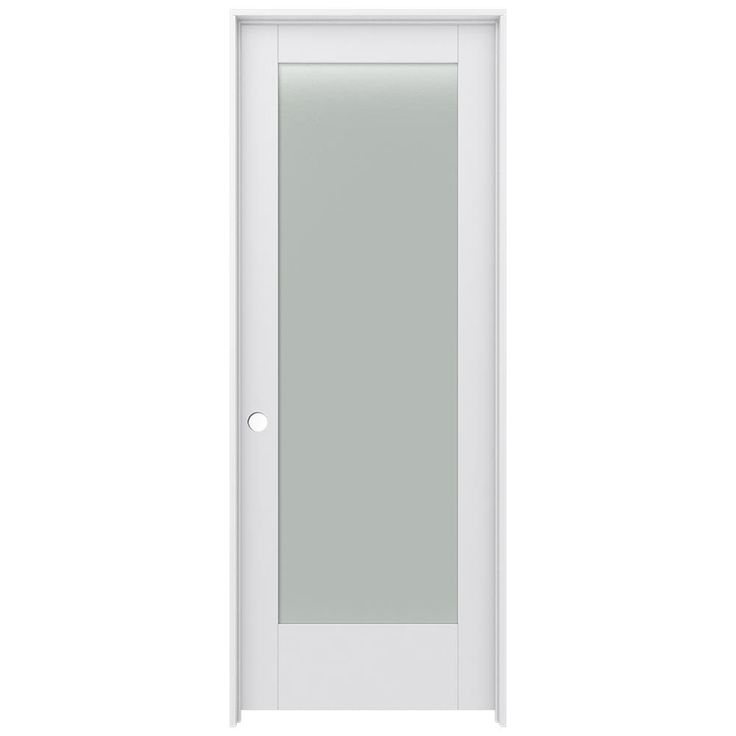 a white door with glass on the front and side panels, against a white background