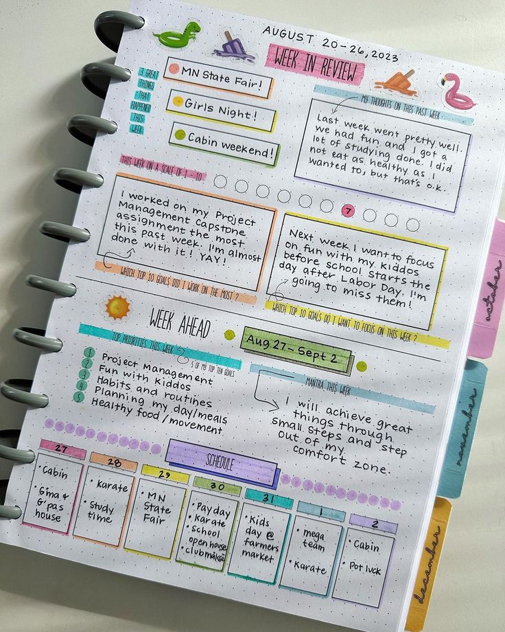 an open planner with notes on it