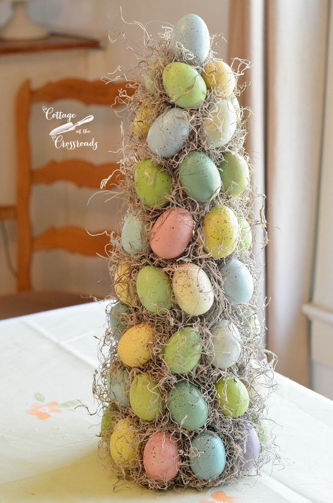 an easter tree made out of fake eggs