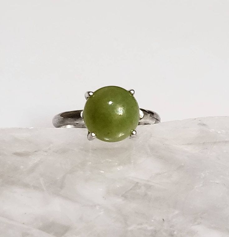 Jade can help you feel beauty, bestow luck, and bring joy.  This is Nephrite Jade, 10mm round cabochons. Nephrite Jade, Small Rings, Blue Zircon, Smoky Quartz, Solitaire Ring, Sterling Silver Ring, Silver Ring, Sterling Silver Rings, Jade