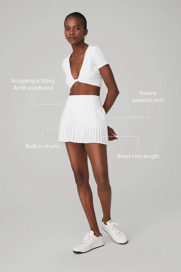 A fresh spin on the OG tennis skirt, the Grand Slam is designed with sharp pleats and a short, mini-length hem. Bonus points for the high-rise, holds-you-in-waistband (it's made from our signature Airlift fabric) and the built-in shorts (the pocket is perfect for stashing a tennis ball, keys, or card). Wear it with sweaters, bra tops, button-downs… You really can’t go wrong. Fitted Pleated Tennis Skirt For Workout, Chic Mini Skort For Tennis, Summer Pleated Tennis Skirt For Workout, Pleated Tennis Skirt For Summer Workout, Summer Athleisure Pleated Tennis Skirt, Summer Pleated Tennis Skirt In Athleisure Style, Summer Pleated Tennis Skirt For Athleisure, Athleisure Pleated Workout Skort, Pleated Athleisure Skort For Workout