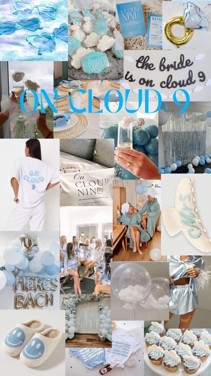 blue and white collage with the words on cloud 9