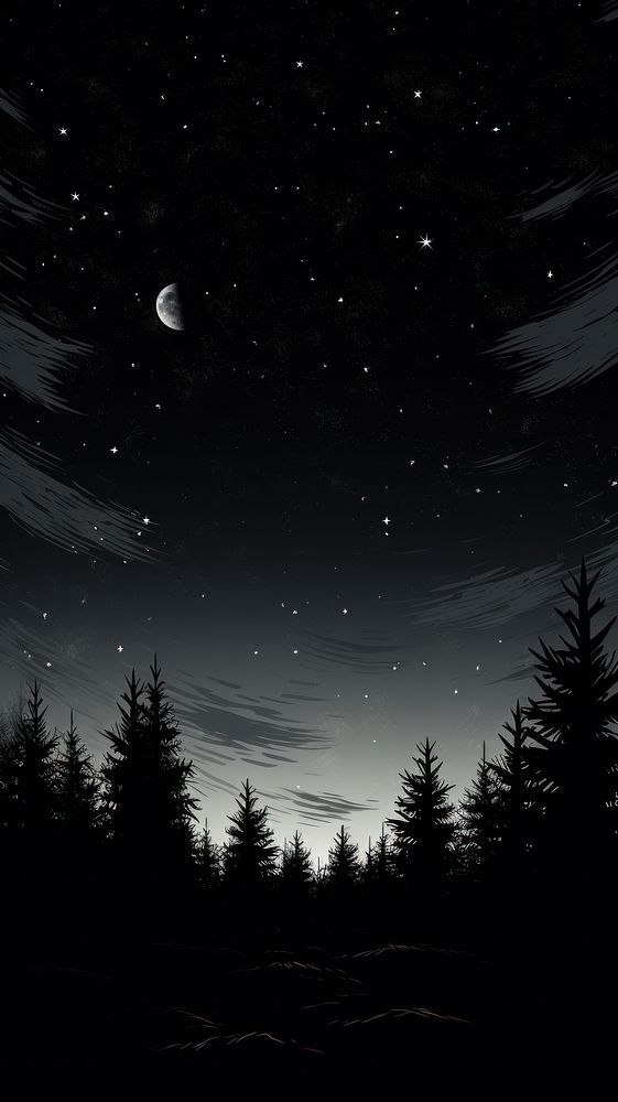 the night sky is full of stars and trees