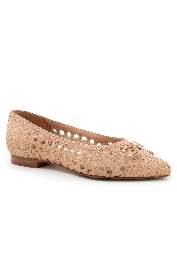 Edith has a woven style with an airy fit for a comfortable fit. The bow detail on upper give it a casual look and a low heel for an everyday use.Leather UpperLeather LiningSynthetic rubber OutsoleMan made Footbed3/8" Heel heightFlat available in sizes N 7-11 M 5-11, 12 W 6-11, 12 | Wide Width Women's Edith Flat by Trotters in Sand (Size 8 W) Summer Flats With Textured Sole And Low Heel, Spring Flats With Woven Leather, Elegant Summer Woven Leather Flats, Spring Slip-on Woven Leather Flats, Pointed Toe Flats With Woven Sole For Spring, Spring Pointed Toe Flats With Woven Sole, Spring Woven Leather Flats, Spring Woven Leather Flats With Round Toe, Summer Flats With Perforated Toe Box And Pointed Toe