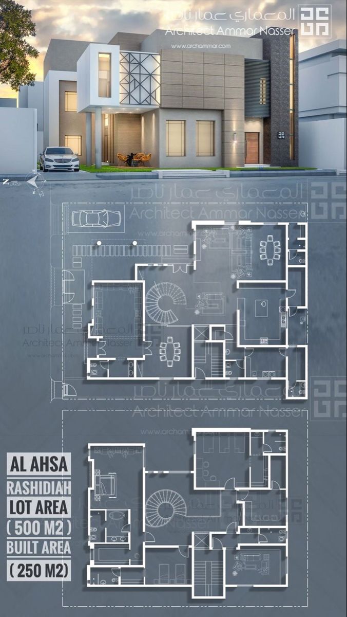 the floor plan for this modern house is very large and has three levels to each level